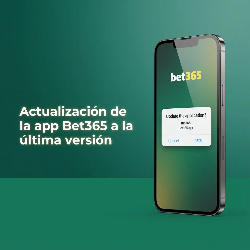 Pantalla de iPhone mostrando la app Bet365 abierta y un aviso de actualización disponible en la App Store