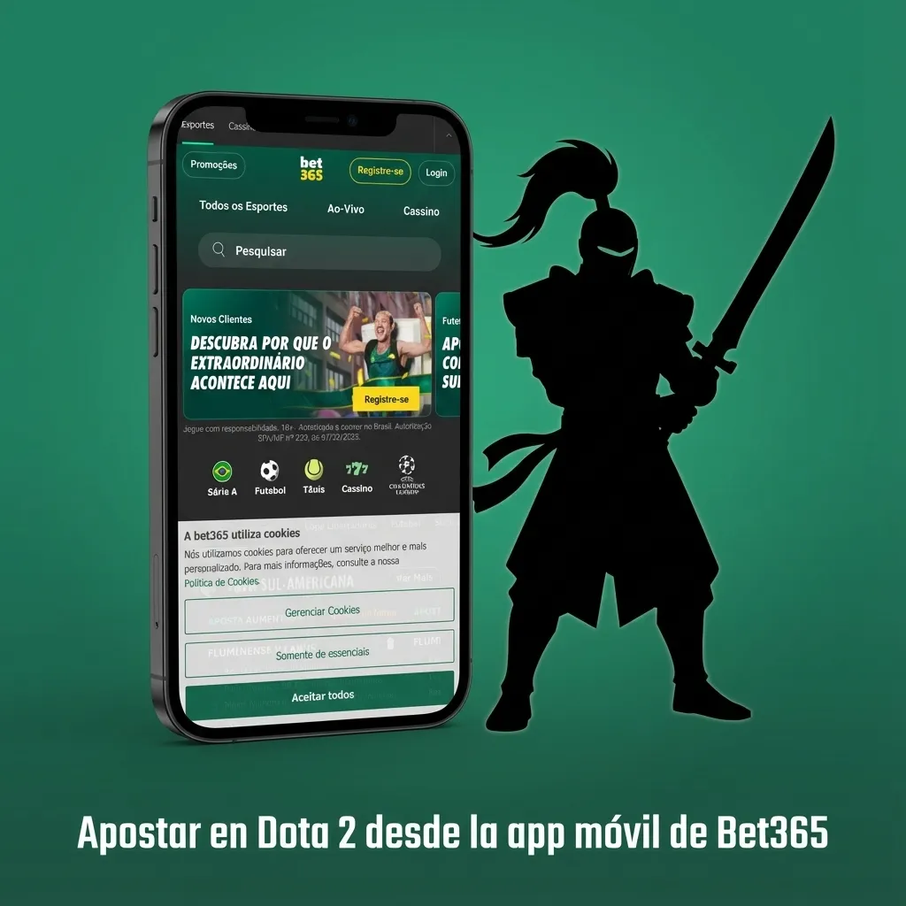 Pantalla de celular con la app de Bet365 abierta mostrando apuestas en vivo de Dota 2 y cuotas destacadas