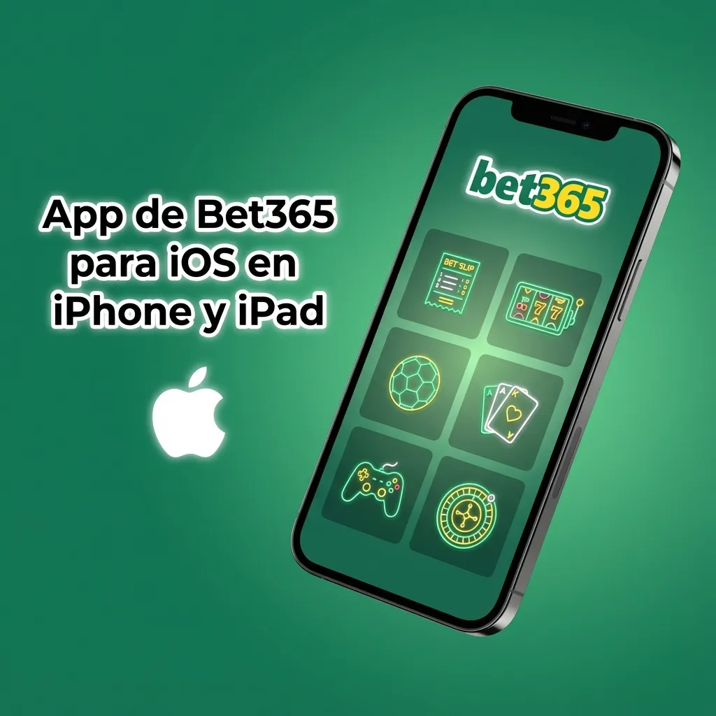Pantalla de iPhone y iPad mostrando la app de Bet365 para iOS con opciones de apuestas deportivas y casino