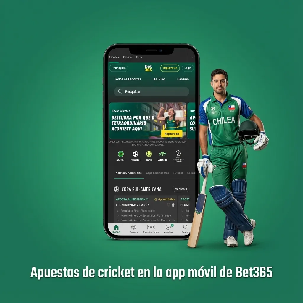 Persona usando la app móvil de Bet365 en su smartphone para apostar en cricket en Chile