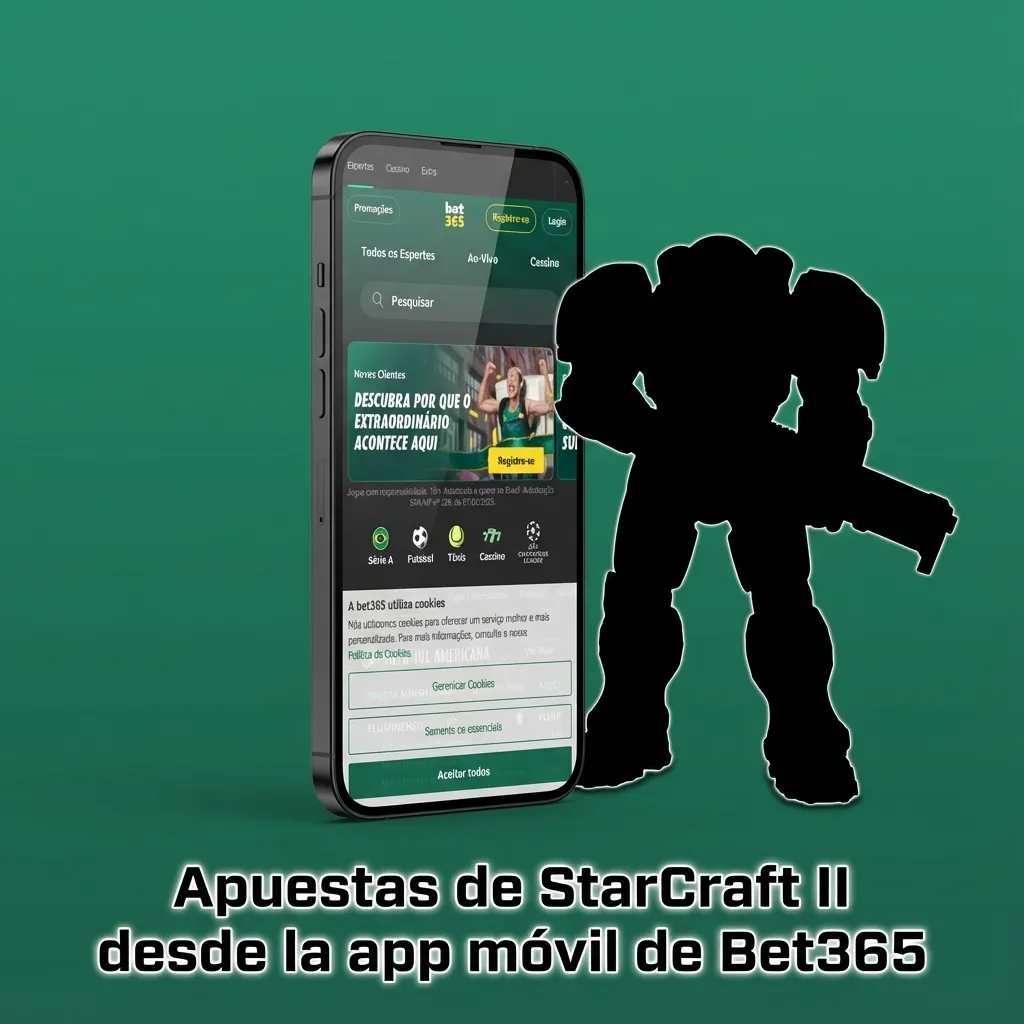 Persona usando la app móvil de Bet365 para apostar en torneos de StarCraft II en su smartphone