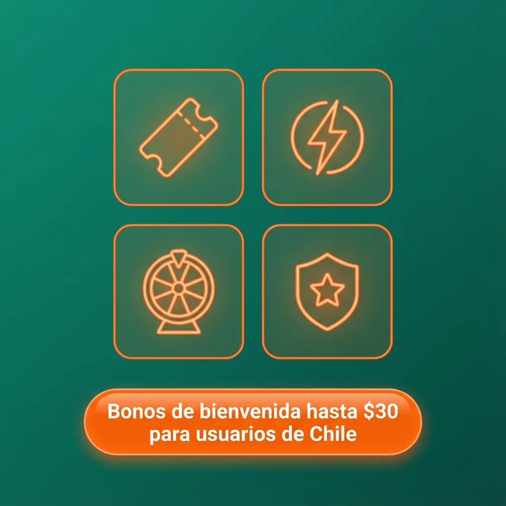 Banner con texto “Bonos de bienvenida hasta $30 para usuarios de Chile” sobre fondo de apuestas deportivas y casino