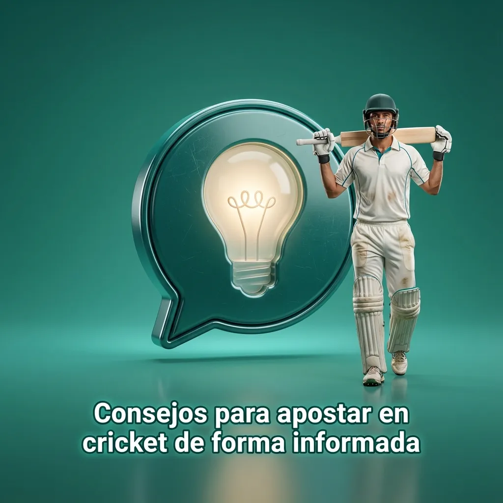 Ilustración de cricket con jugador bateando y lista numerada de consejos para apostar de forma responsable en Bet365