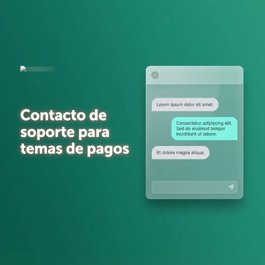 Ilustración de soporte de pagos con íconos de chat, correo, formulario web y centro de ayuda en pantalla.