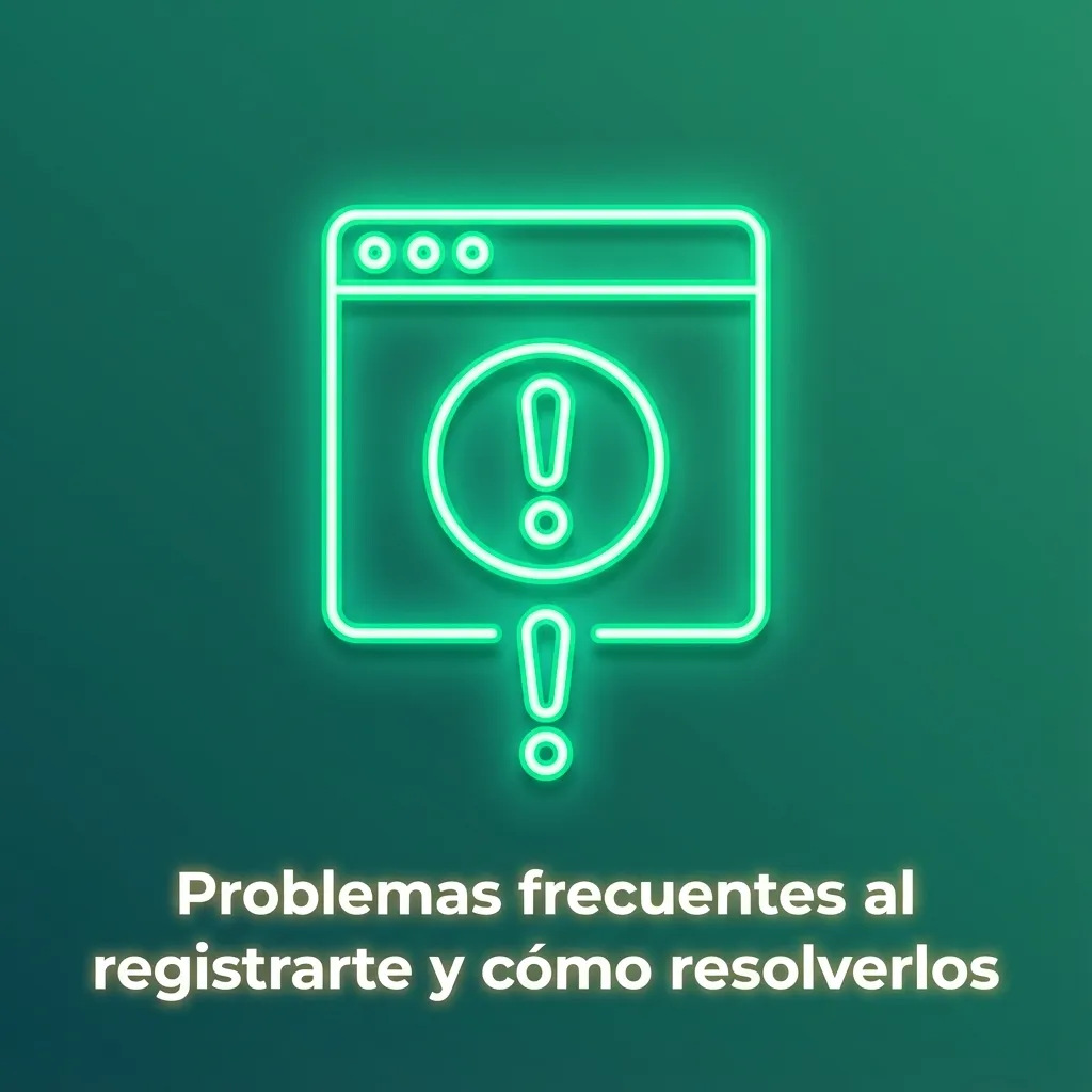 Ilustración de pantalla de registro con mensajes de error y consejos de soporte para resolver problemas frecuentes