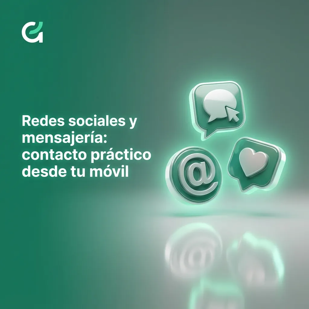 Ilustración de un móvil mostrando iconos de Facebook, X y Instagram para consultas rápidas y orientación básica en línea