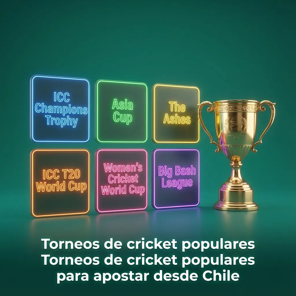 Ilustración de torneos de cricket globales con logos de copas y ligas T20 sobre mapa que destaca a Chile