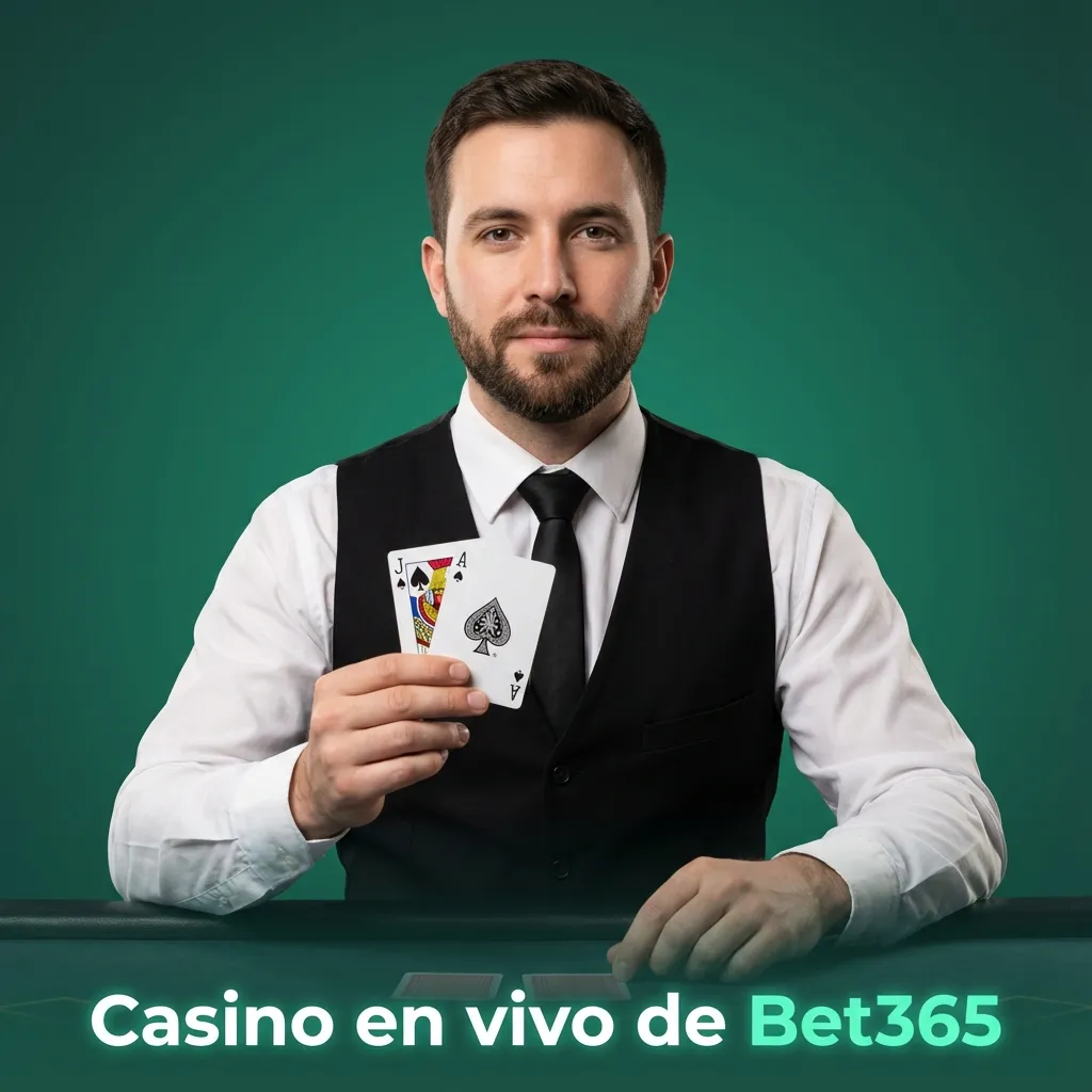 Mesa de casino en vivo de Bet365 con crupier repartiendo cartas y ruleta, transmitida desde un estudio profesional