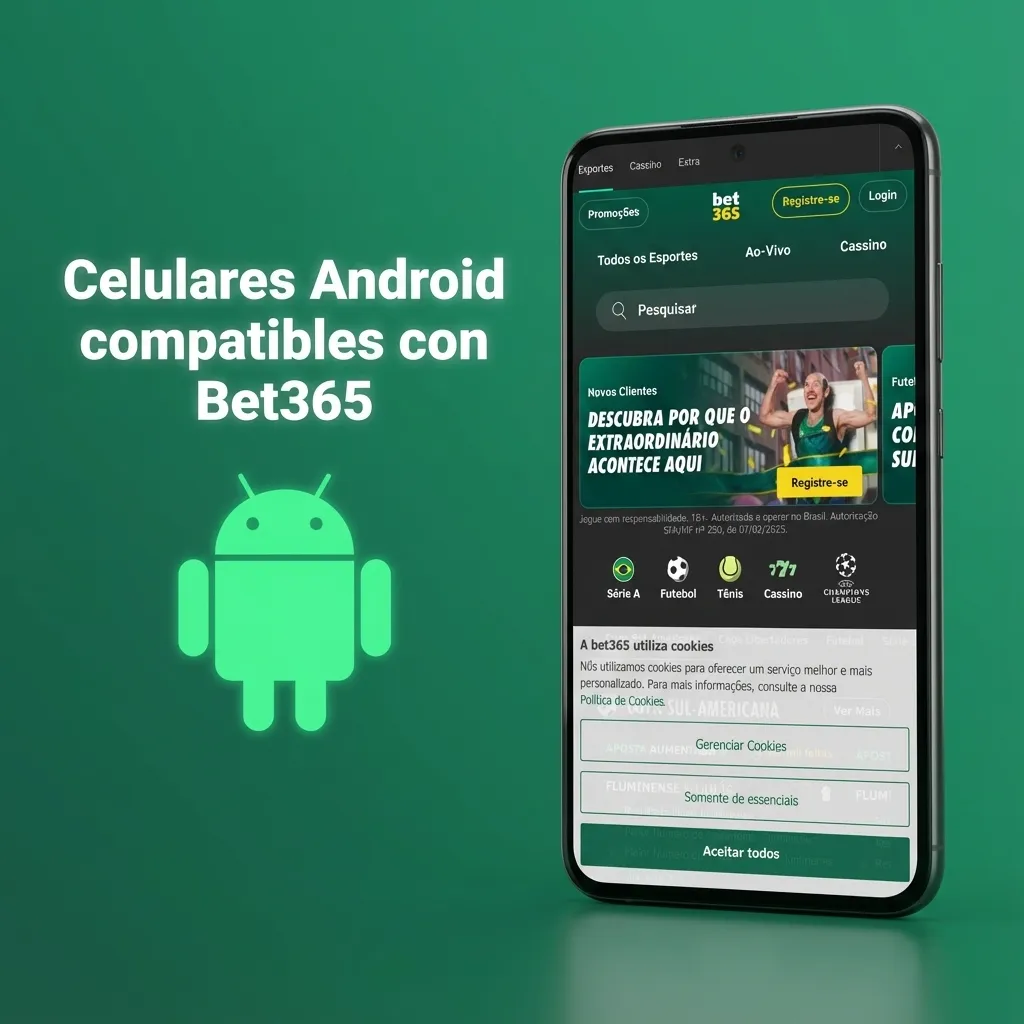 Varios smartphones Android modernos (Samsung, Xiaomi, Motorola, Huawei, Pixel) mostrando compatibilidad con la app web Bet365 Chile