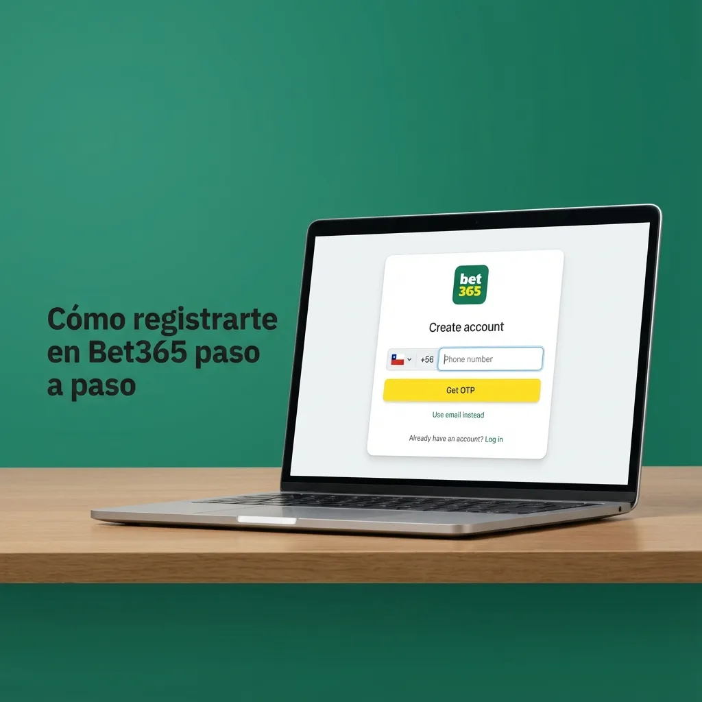 Ilustración de la pantalla de registro de Bet365 en español con formulario y botón para crear cuenta paso a paso.