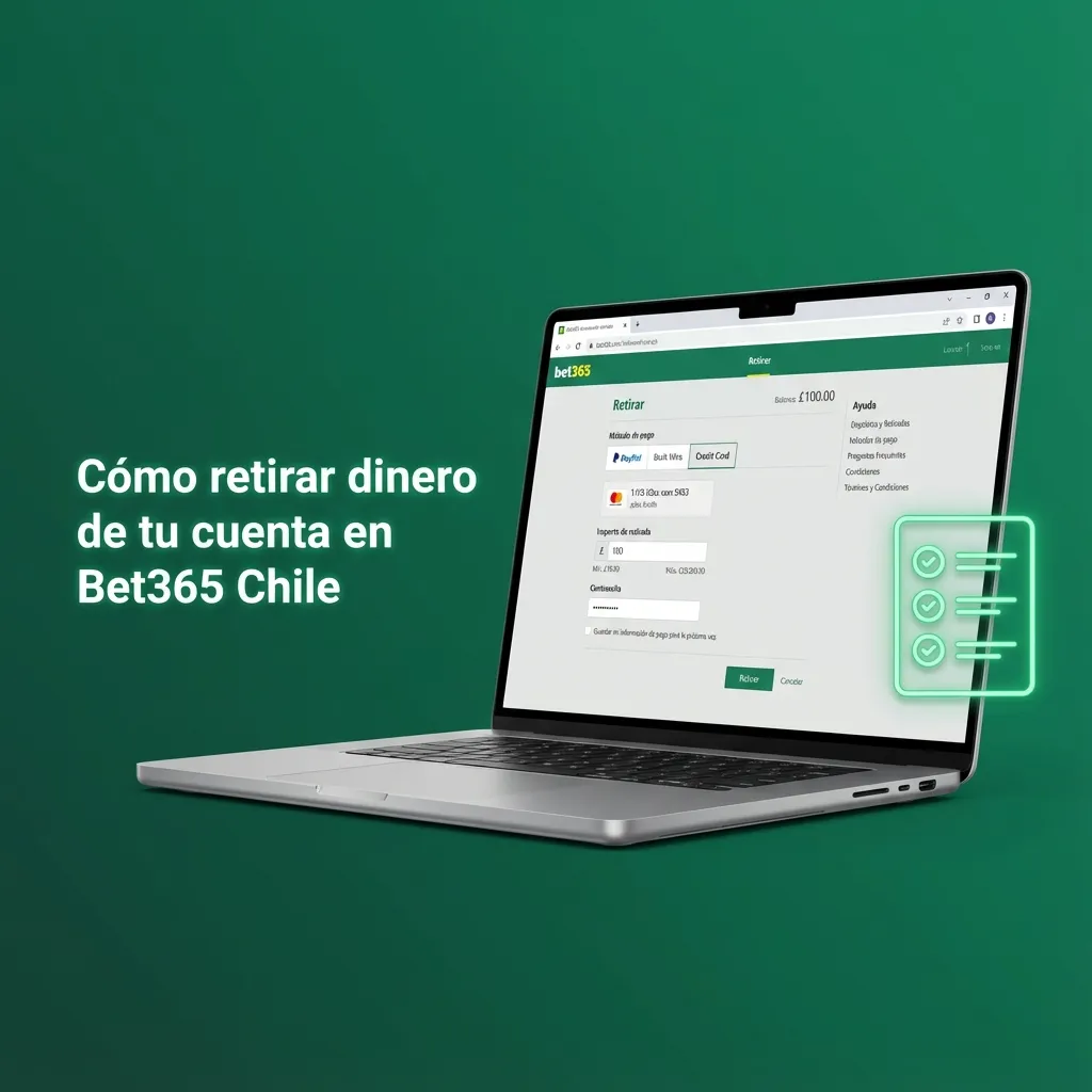 Ilustración de usuario en Bet365 Chile retirando dinero desde su cuenta al banco a través del cajero en línea