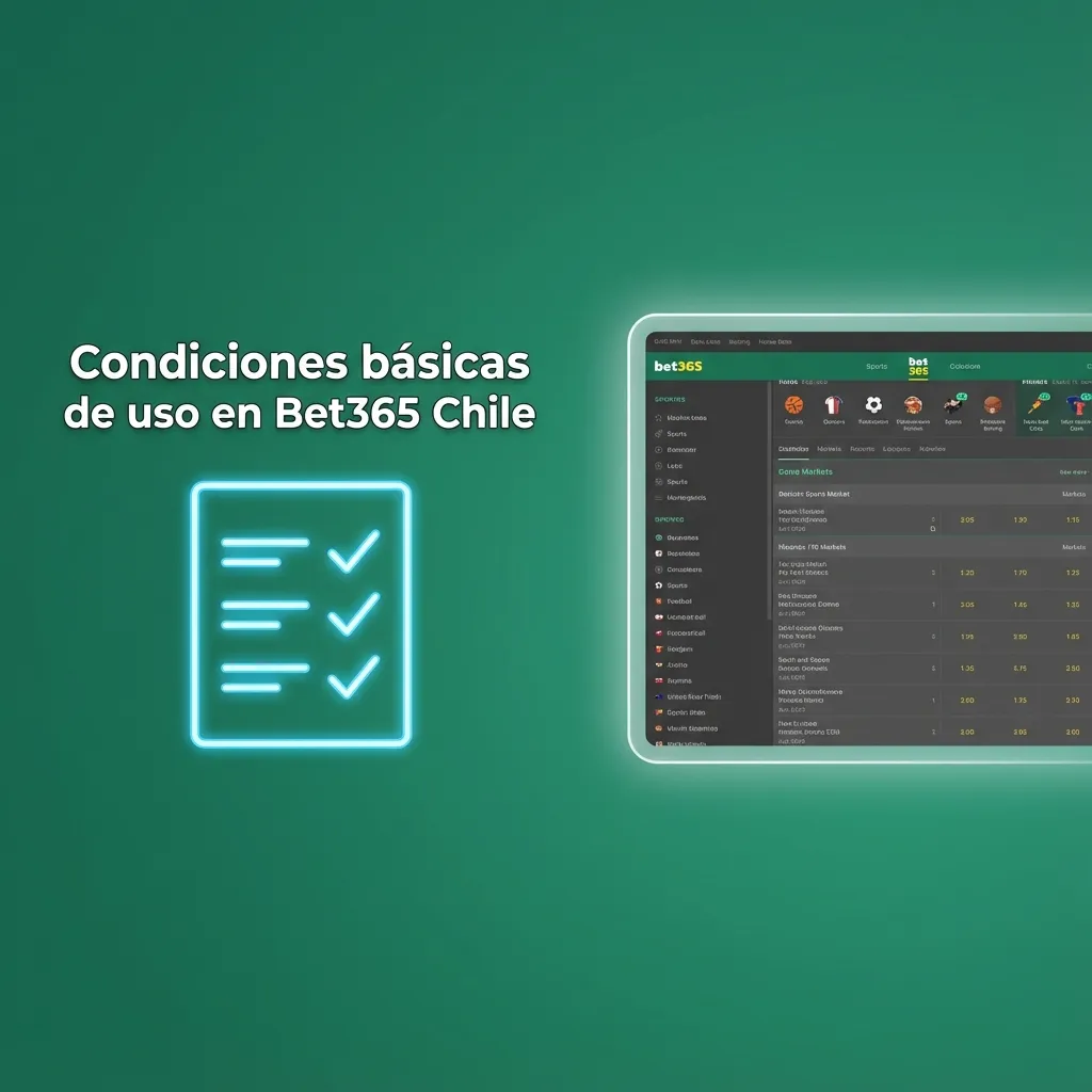 Ilustración de usuario chileno leyendo en pantalla las condiciones básicas de uso y términos legales de Bet365 Chile.