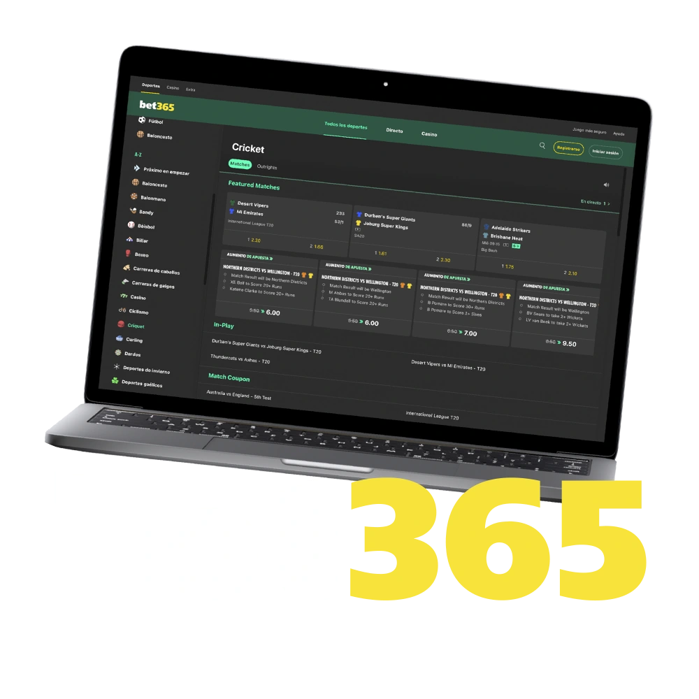 Apuesta en partidos de Críquet internacionales y obtén excelentes retornos en Bet365.