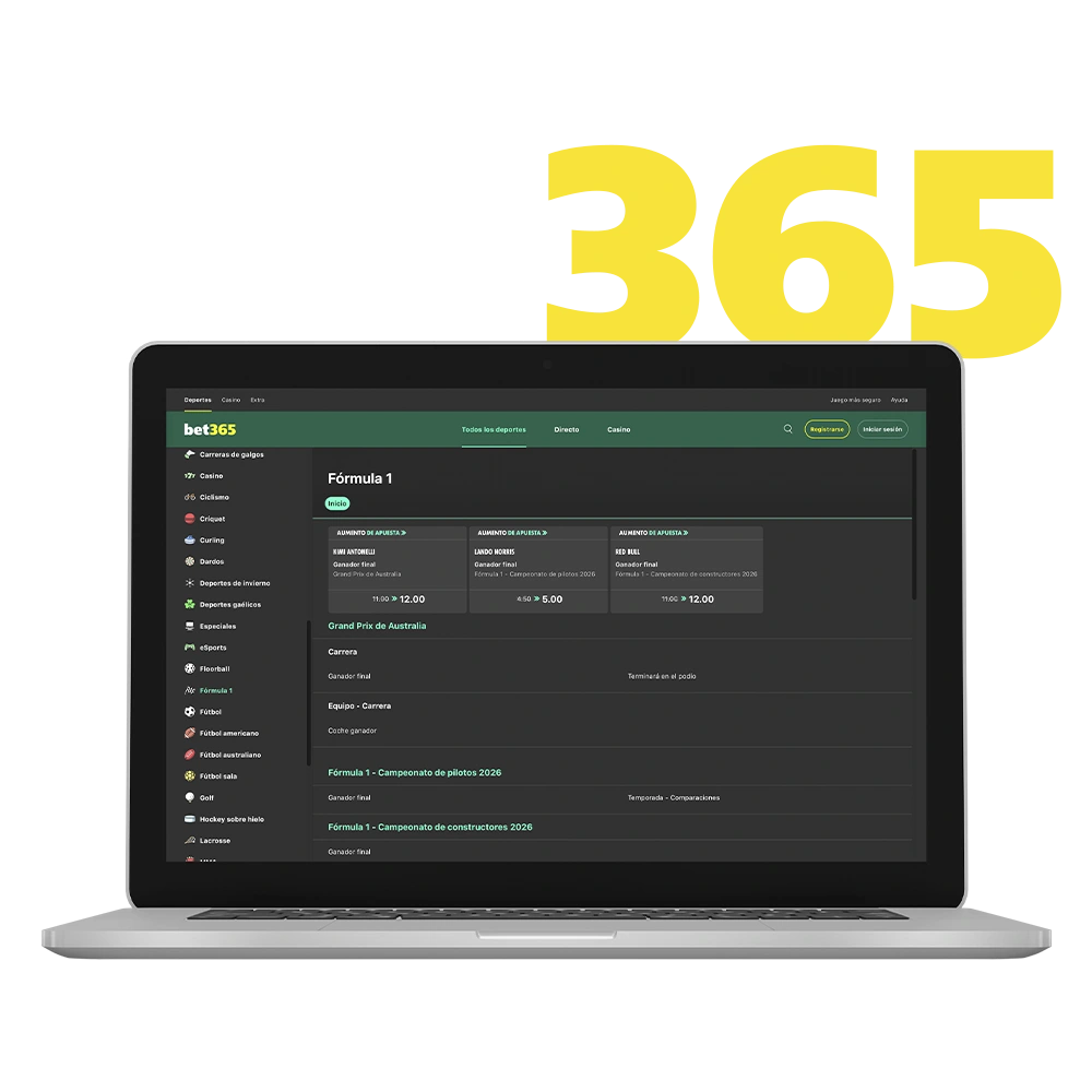 Sigue la velocidad de la Fórmula 1 y apuesta por tu piloto favorito en Bet365.