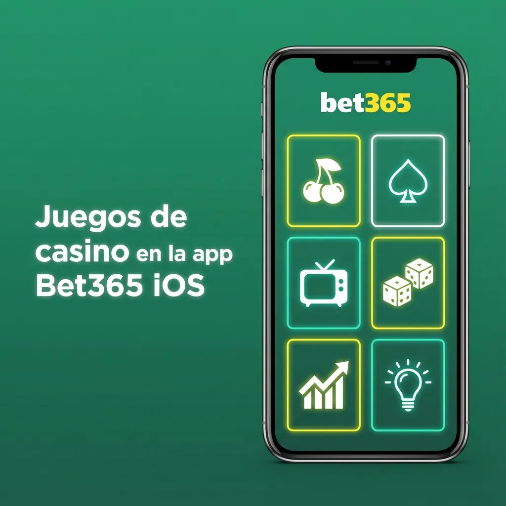 Pantalla de iPhone con la app Bet365 mostrando sección de casino con slots, ruleta, blackjack y crupier en vivo