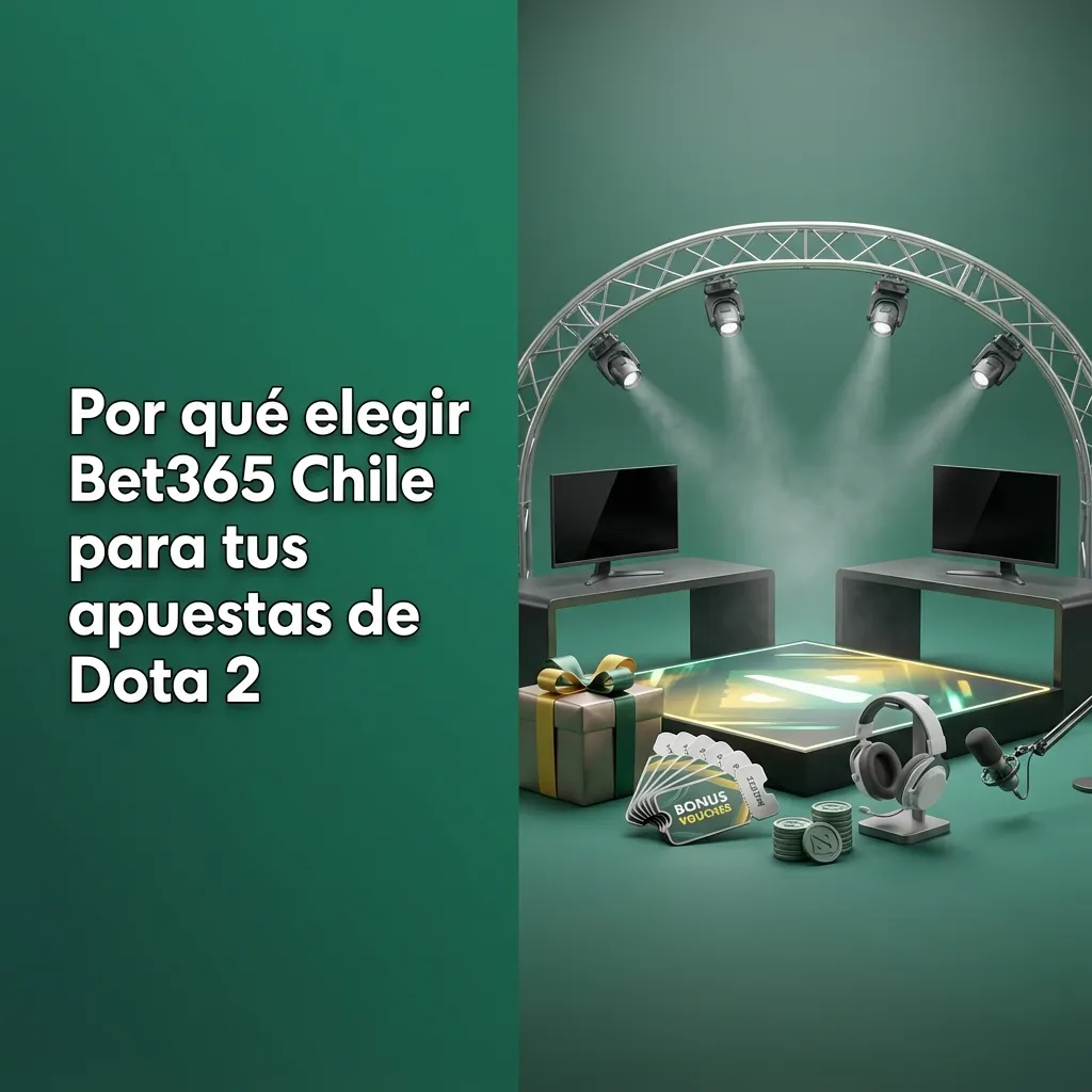 Banner de Bet365 Chile con logos de Dota 2, cuotas en pantalla y jugador usando app móvil para apuestas de esports
