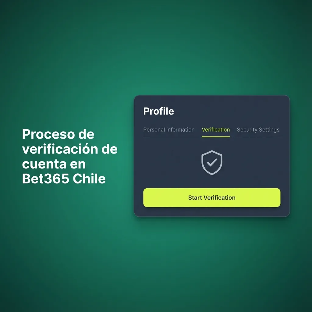 Infografía del proceso de verificación de cuenta en Bet365 Chile con iconos de correo, DNI y comprobante de domicilio