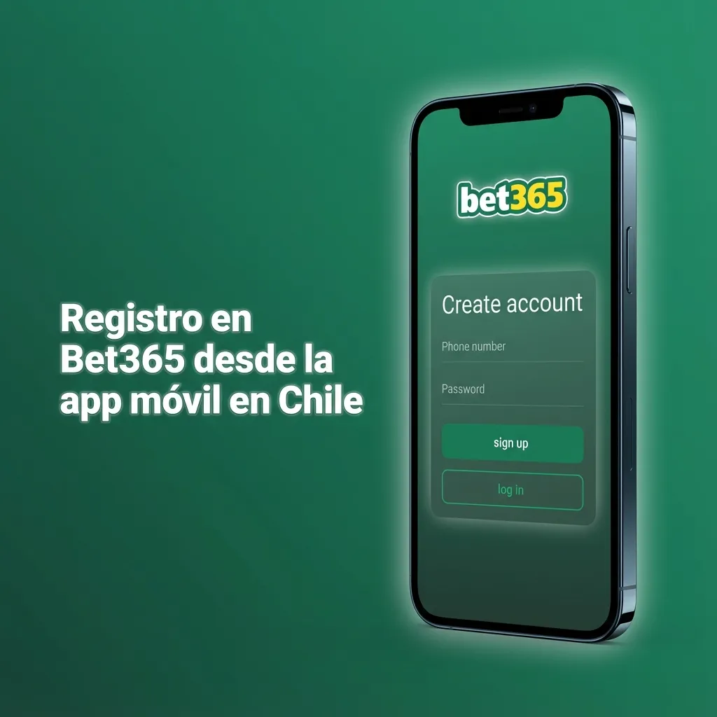 Persona registrándose en la app móvil de Bet365 Chile, mostrando pasos de descarga, formulario y verificación en pantalla