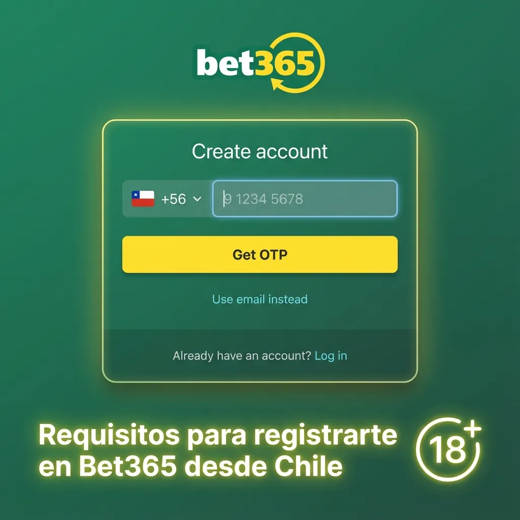Infografía en español con requisitos legales y de verificación para registrarse en Bet365 desde Chile