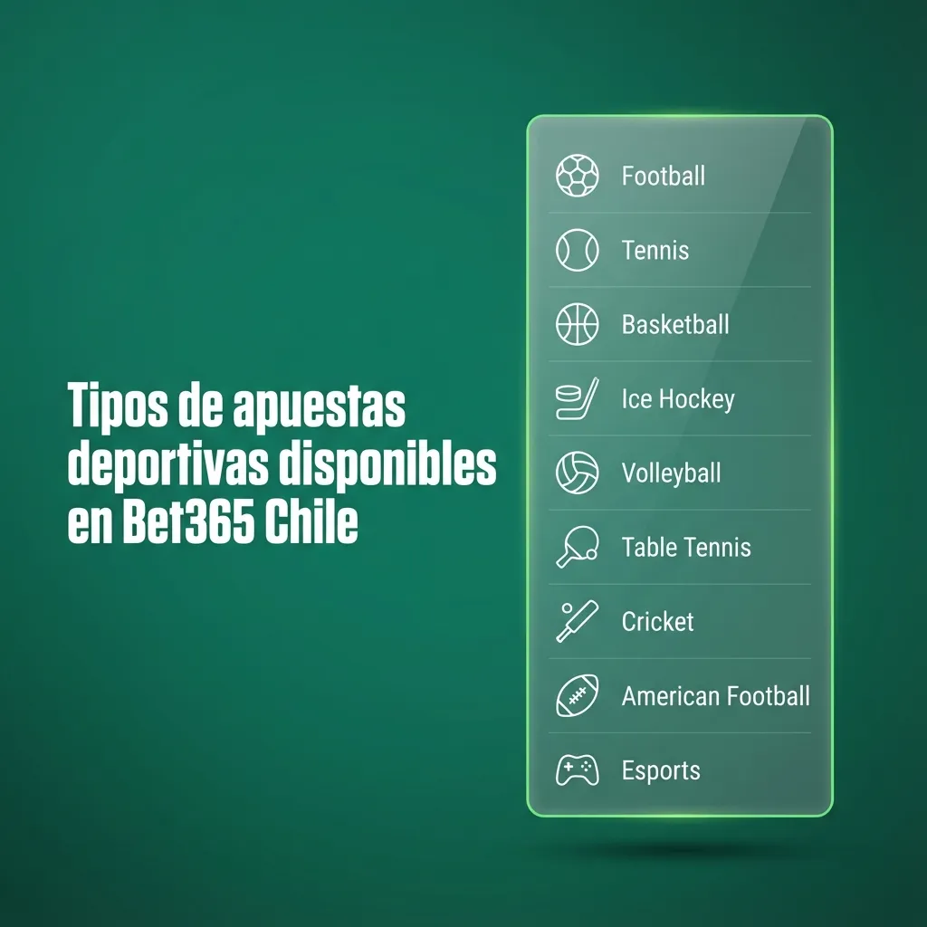 Interfaz de Bet365 Chile mostrando mercados de apuestas deportivas en fútbol, tenis, básquetbol, voleibol y motores.