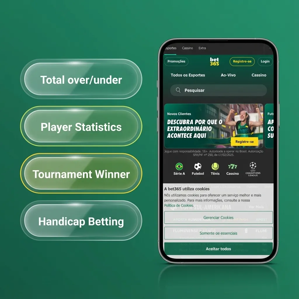 Pantalla de la app Bet365 en iOS mostrando diferentes tipos de apuestas deportivas disponibles en Chile