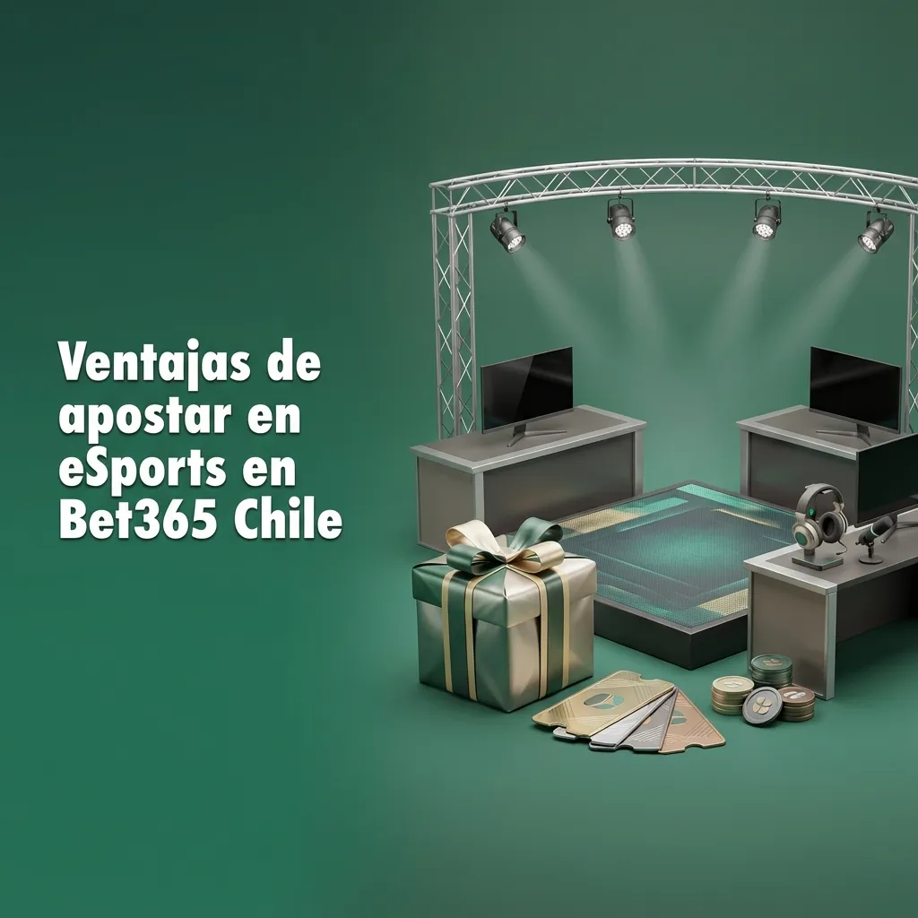 Banner de Bet365 Chile mostrando apuestas de eSports, partidos en vivo, app móvil y texto sobre cuotas y beneficios locales.
