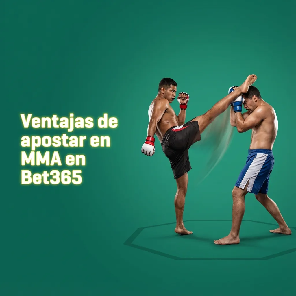 Banner de Bet365 MMA mostrando peleadores en un octágono y lista de ventajas para apostar en Chile