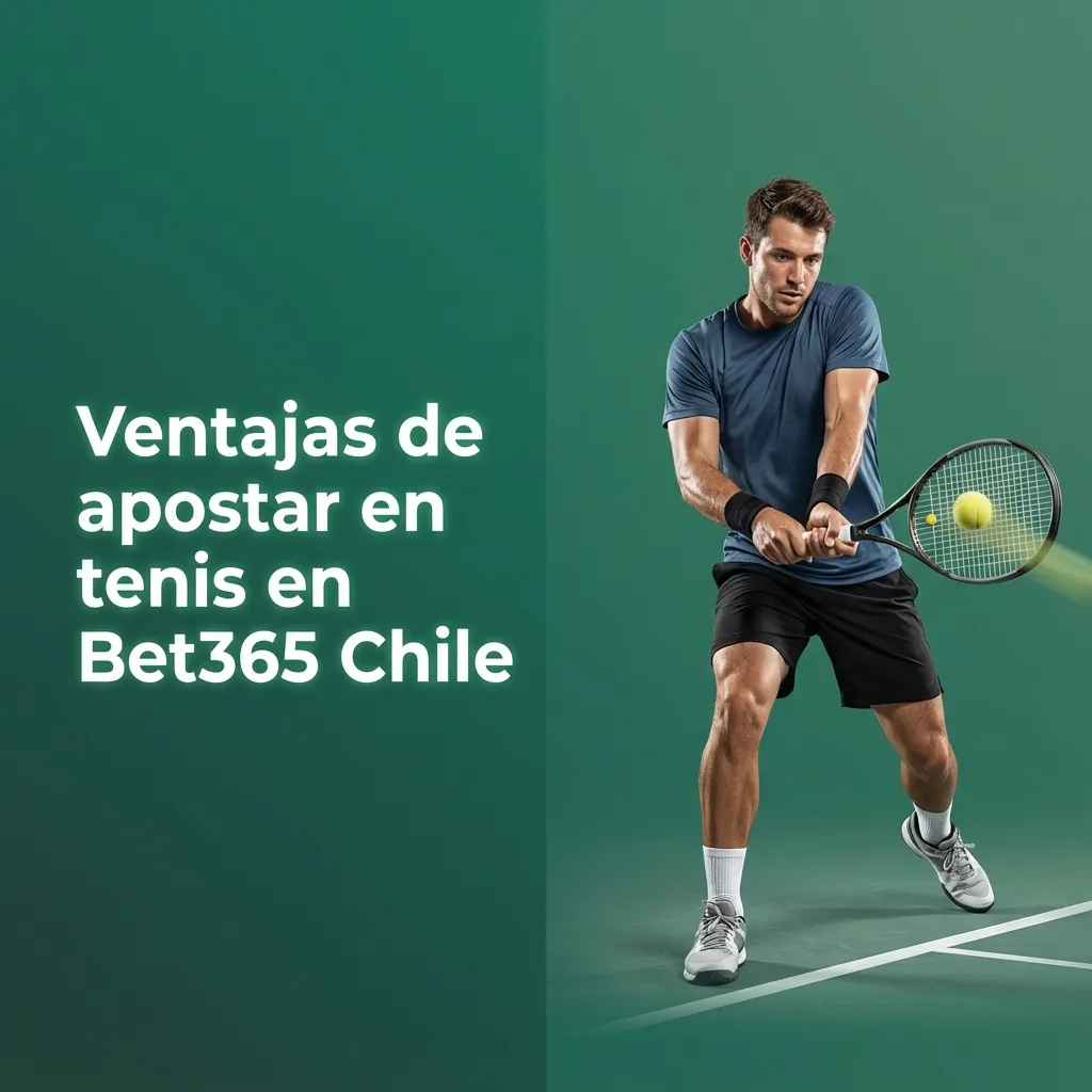 Banner de Bet365 Chile sobre apuestas de tenis, con iconos de torneos, mercados, cash out y control responsable