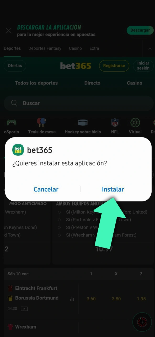 Instala la app de Bet365 y accede a un mundo de apuestas deportivas desde tu Android.