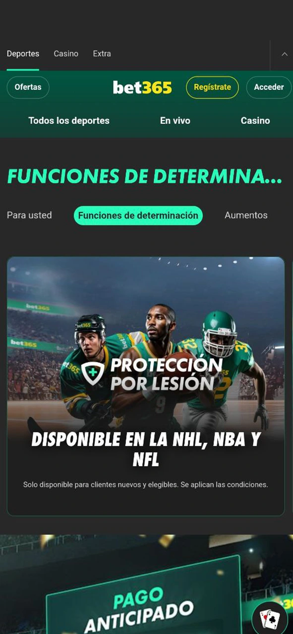 Consulta la interfaz y experiencia visual de la app bonos para activar tus promociones en Bet365.