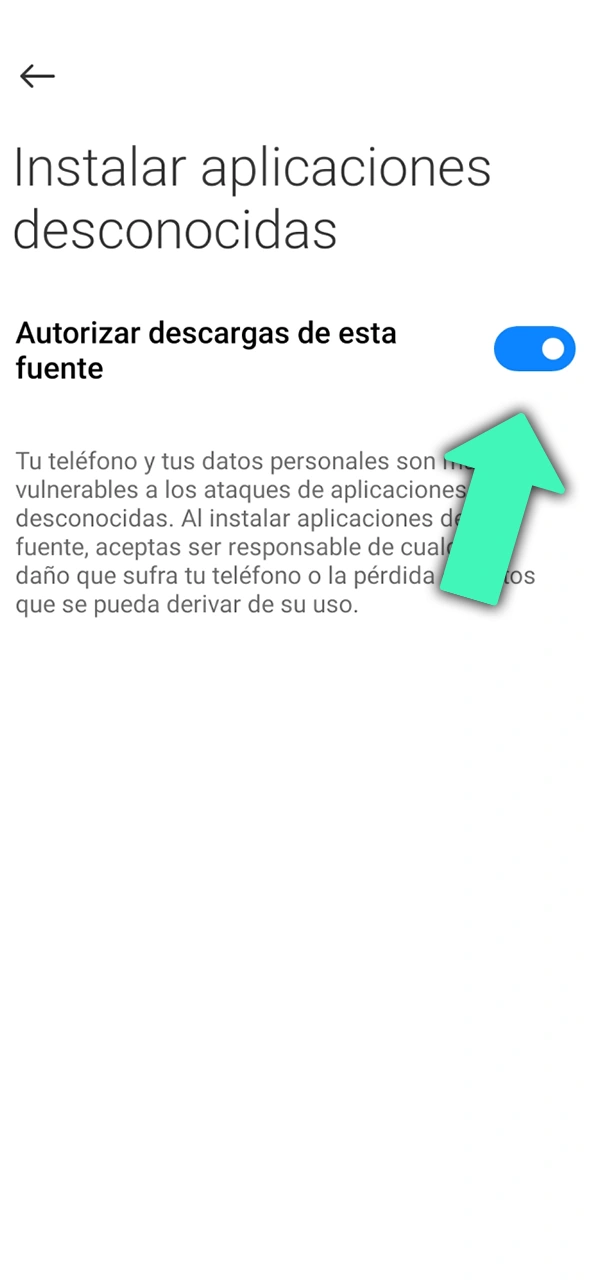 Habilita orígenes desconocidos en tu móvil para completar la descarga del APK de Bet365 en Android.