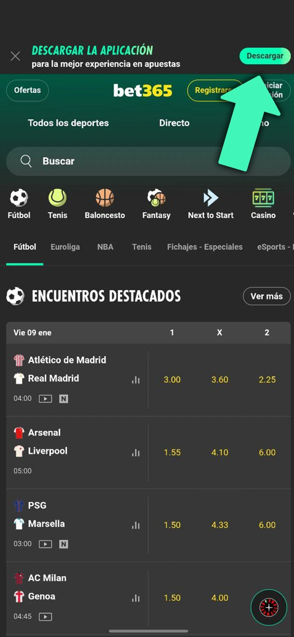 Pulsa el botón de descarga para bajar la app de Bet365 en iOS y gana hoy.