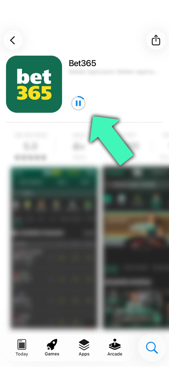 Espera la descarga completa de la app de Bet365 en iOS y prepárate para la acción.