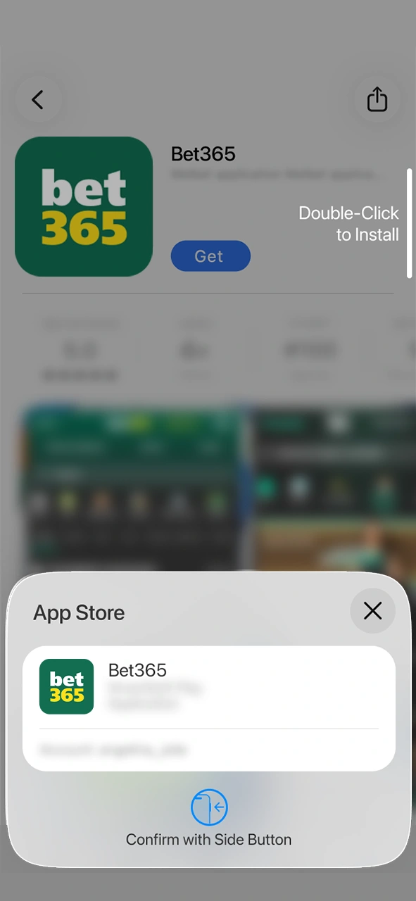 Presiona obtener e instala la app de Bet365 en iOS para acceder a tu cuenta rápidamente.