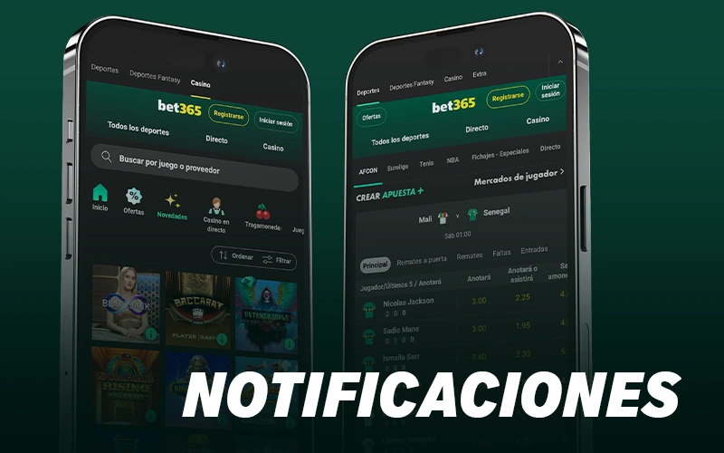 Recibe notificaciones sobre resultados y promos mediante la app de Bet365 en Chile.