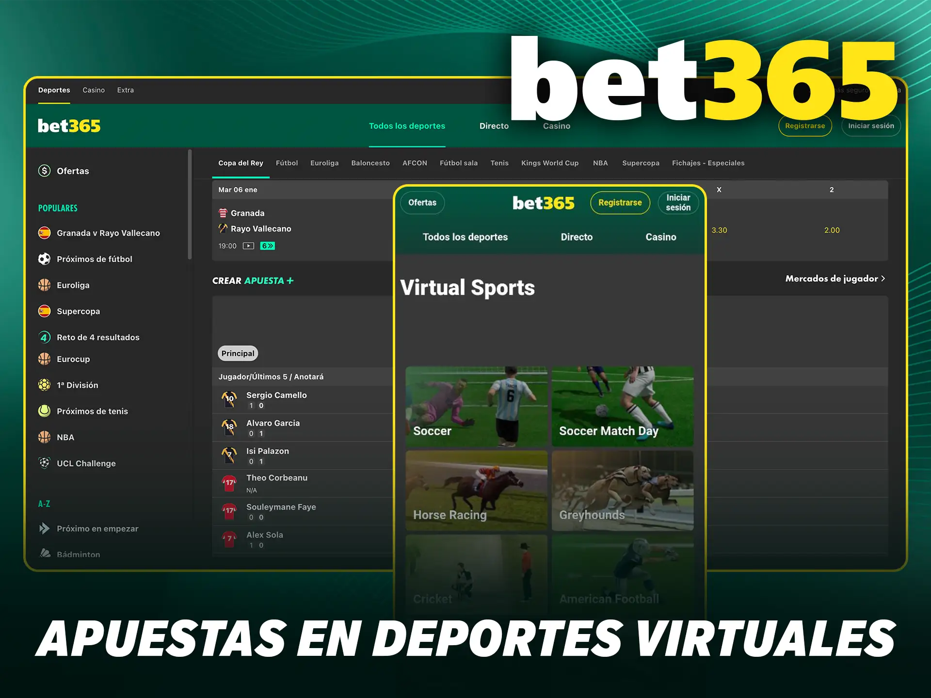 Explora las apuestas en deportes virtuales y gana premios cada pocos minutos en Bet365.