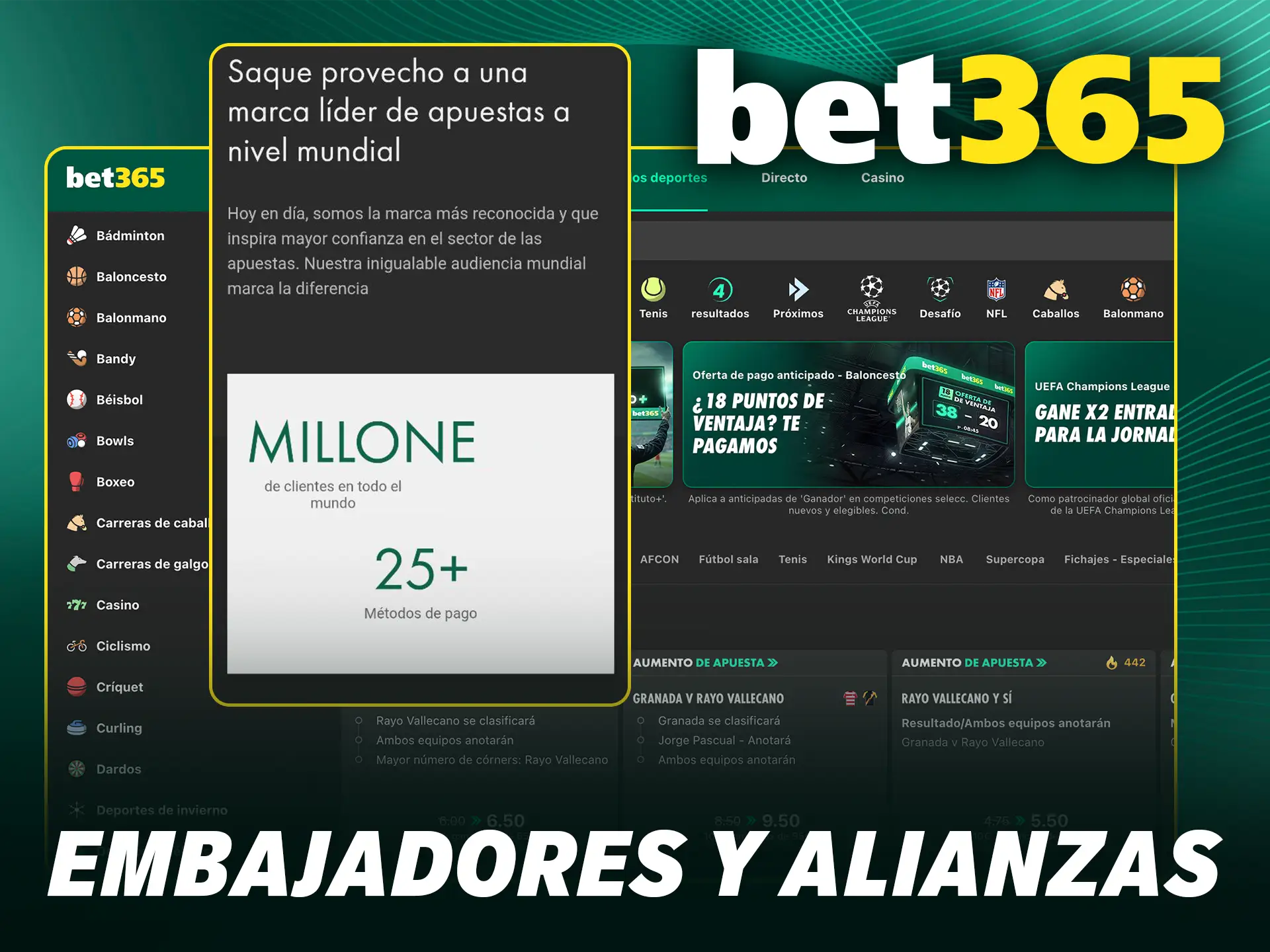 Conoce a los embajadores y alianzas de Bet365 que respaldan nuestra marca en Chile.