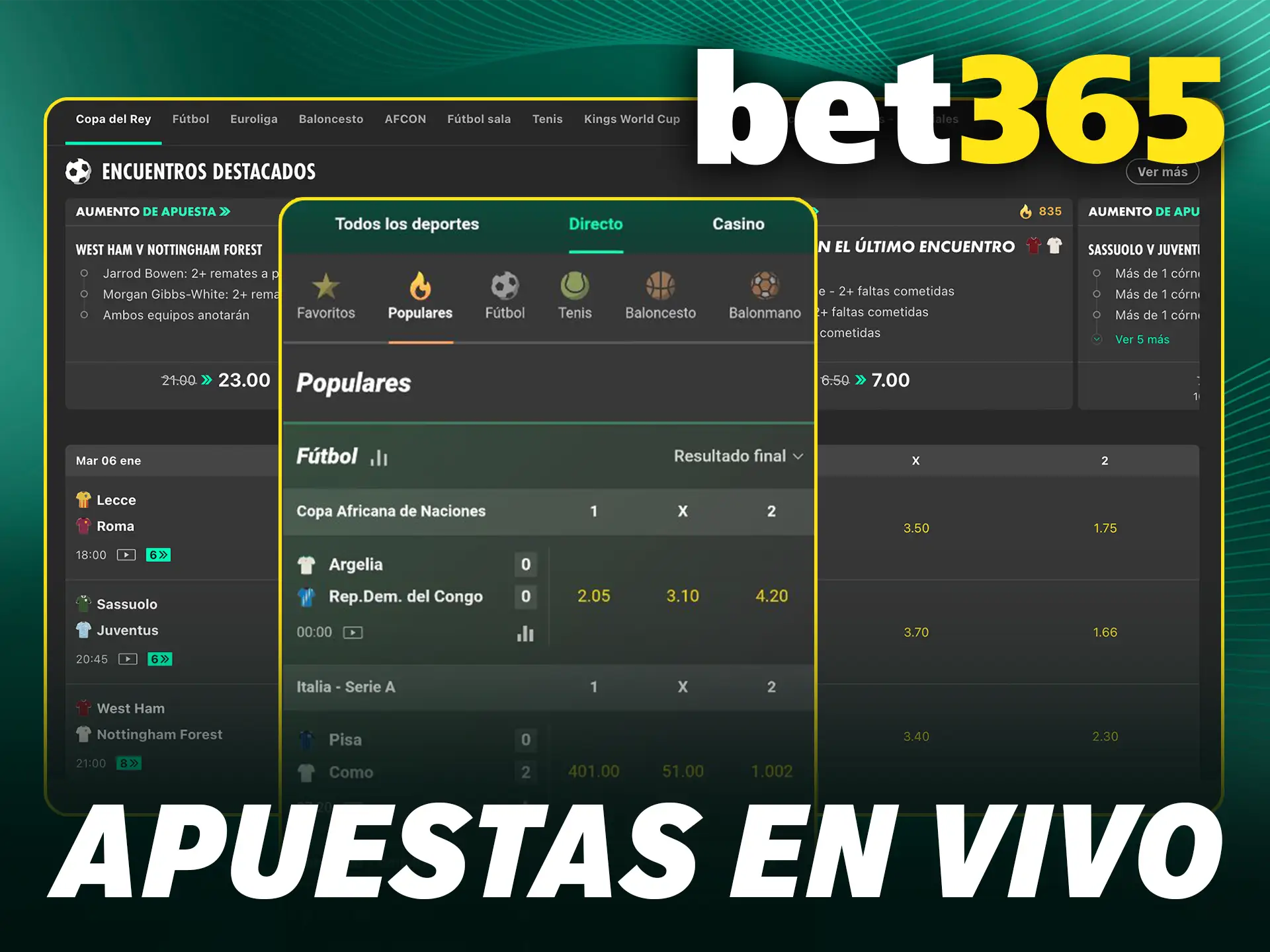 Gana con las apuestas en vivo en Bet365 mientras disfrutas de tus eventos favoritos.