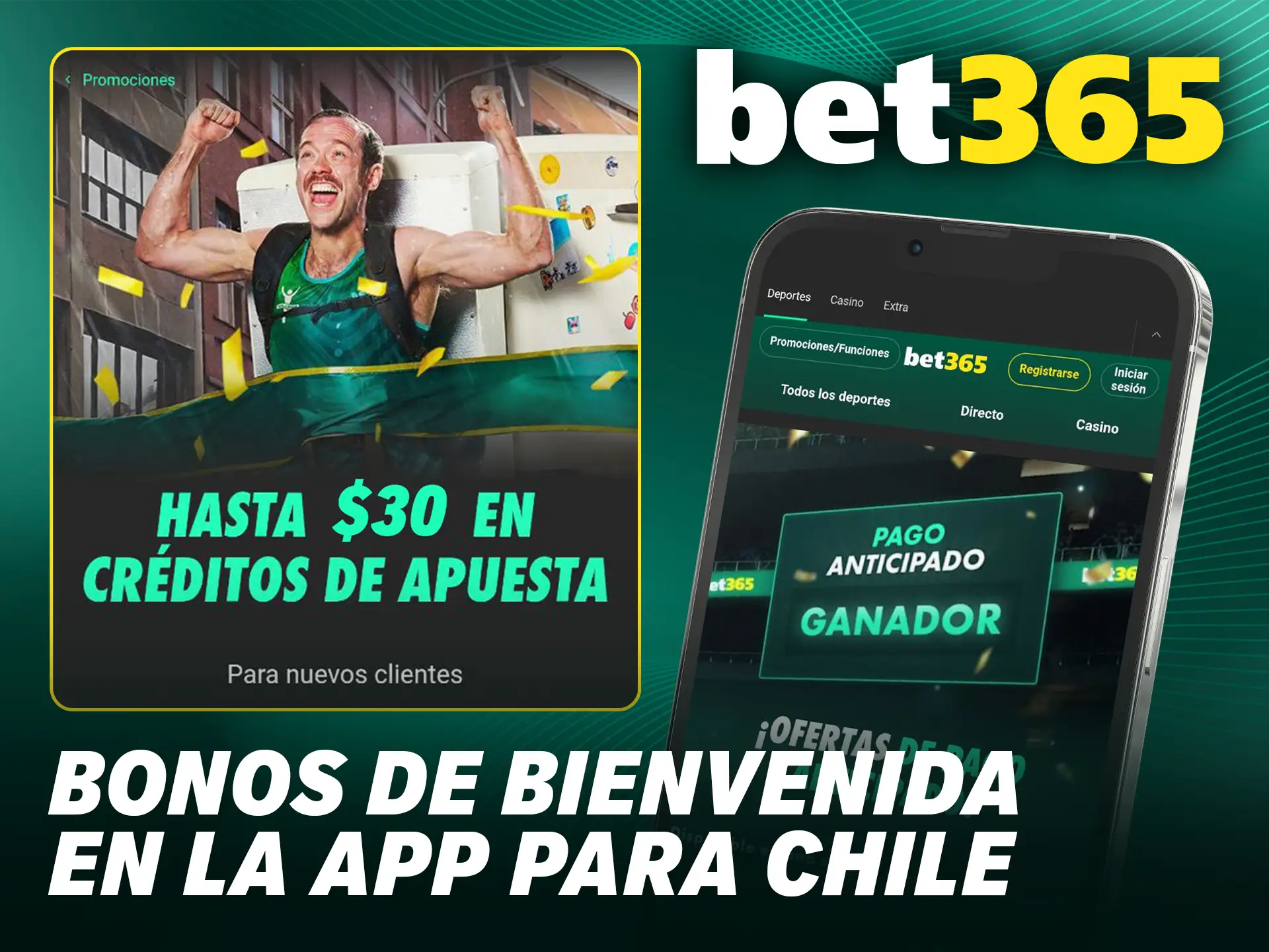 Reclama los bonos de bienvenida en la app Bet365 para Chile y duplica tu primer depósito.