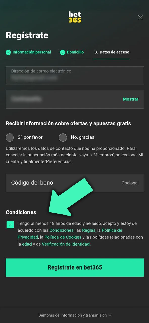 Ajusta tus preferencias de usuario durante el registro en la app móvil de Bet365 y personaliza tu juego.