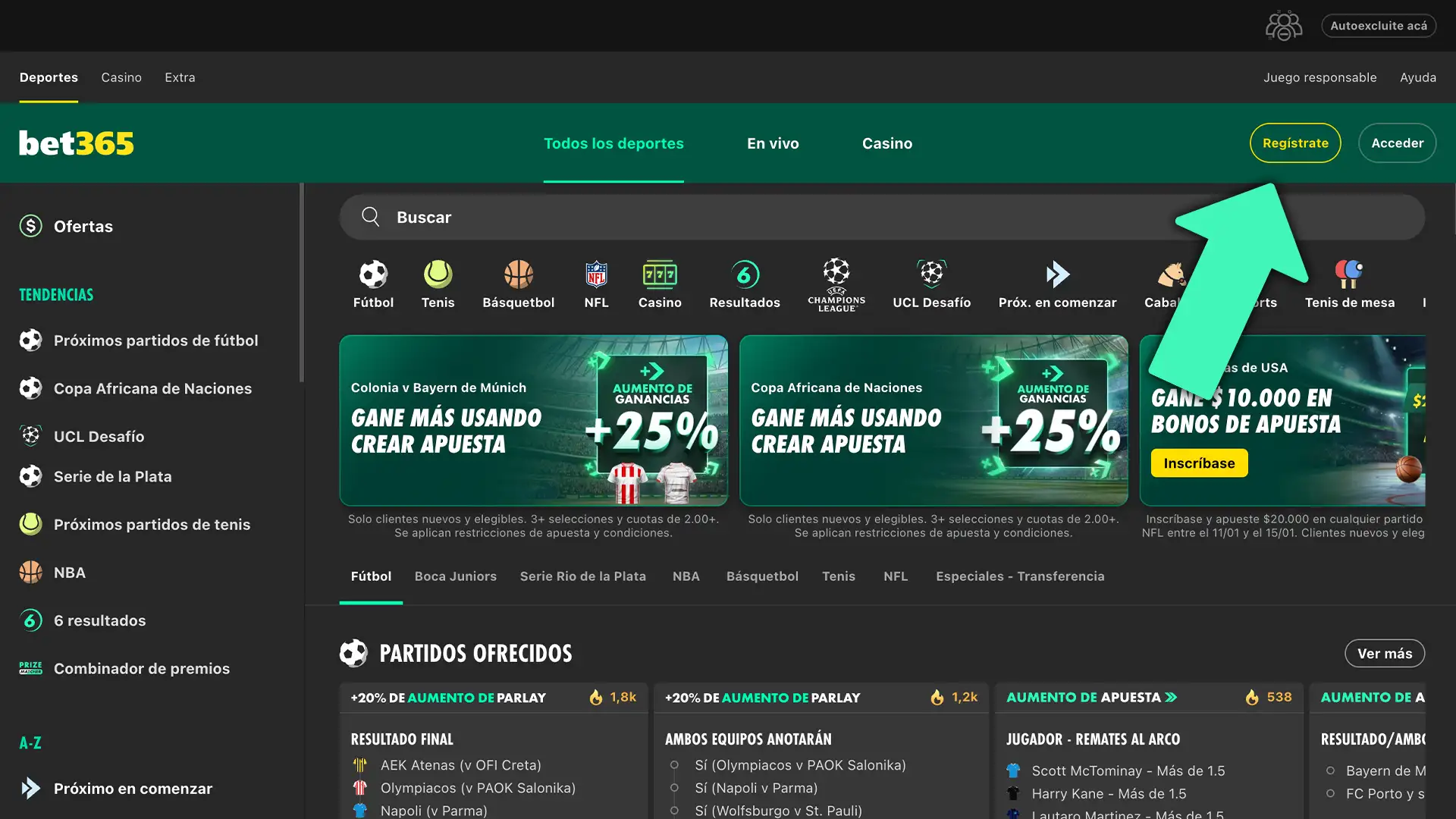 Haz clic en el botón de registro para iniciar tu proceso de inscripción en Bet365 de forma rápida.