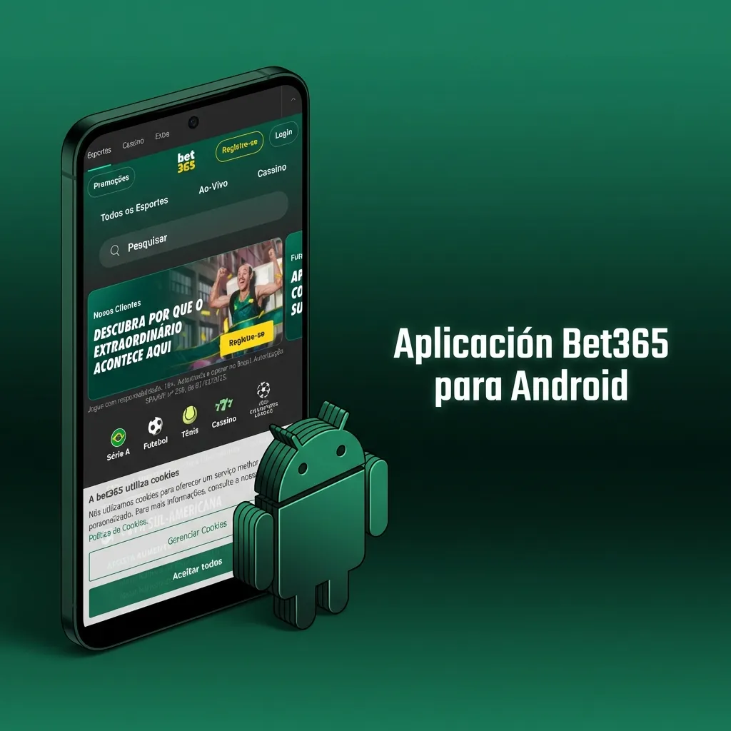 Bet365 Android app icon on smartphone screen showing sports betting and casino gaming options