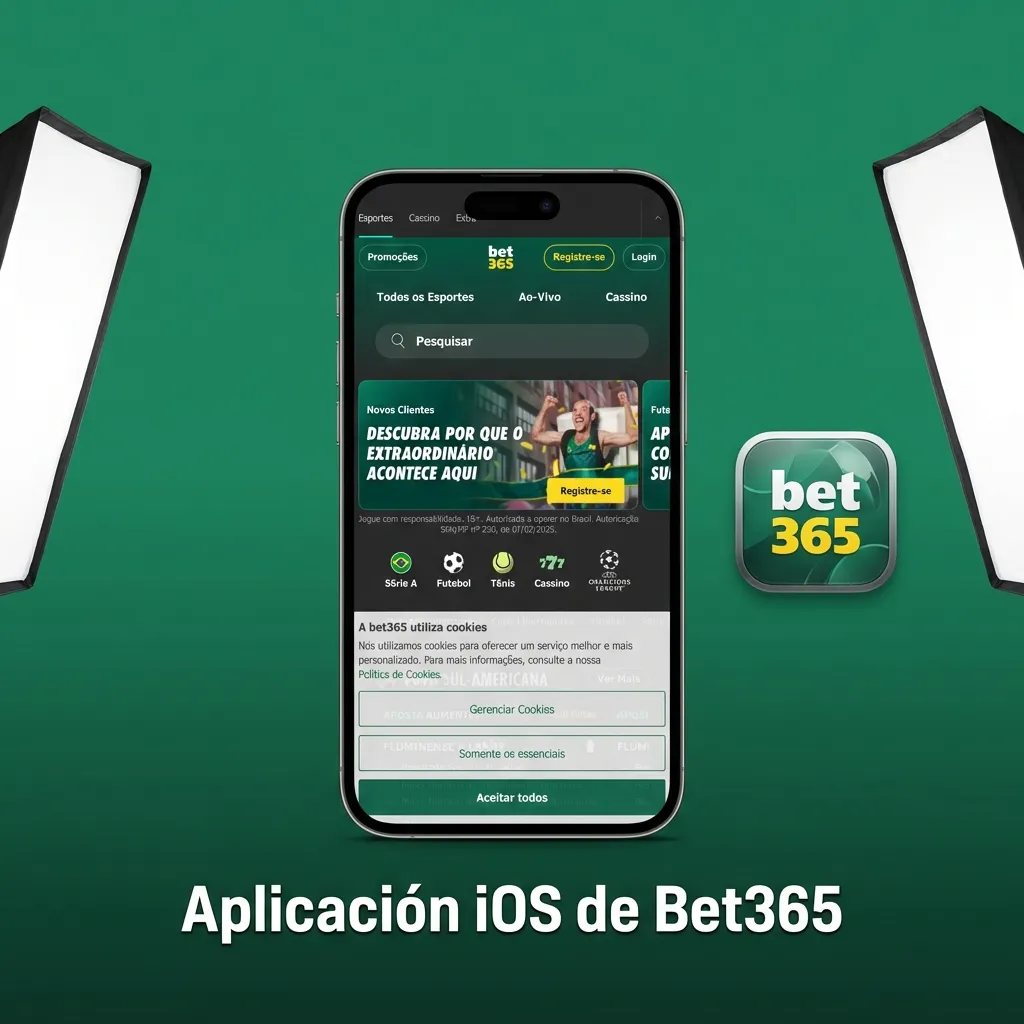 Aplicación móvil de Bet365 en iPhone mostrando interfaz de apuestas deportivas y opciones de casino