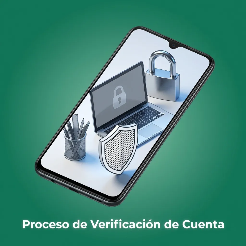 Proceso de verificación de cuenta en cuatro pasos: subir ID, comprobante domicilio, revisión y confirmación por correo.