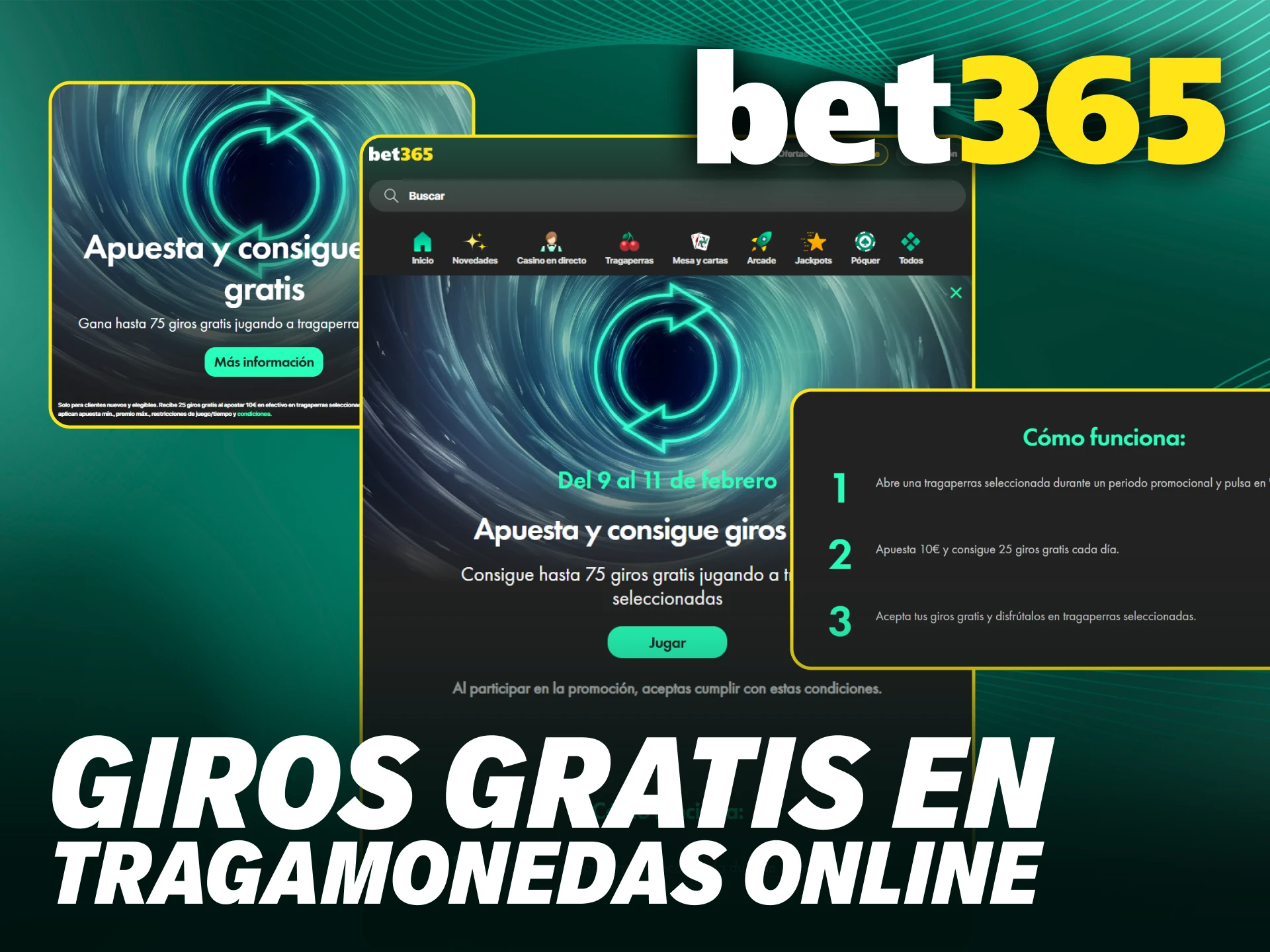 Obtén giros gratis con el bono de casino para tragamonedas en Bet365.