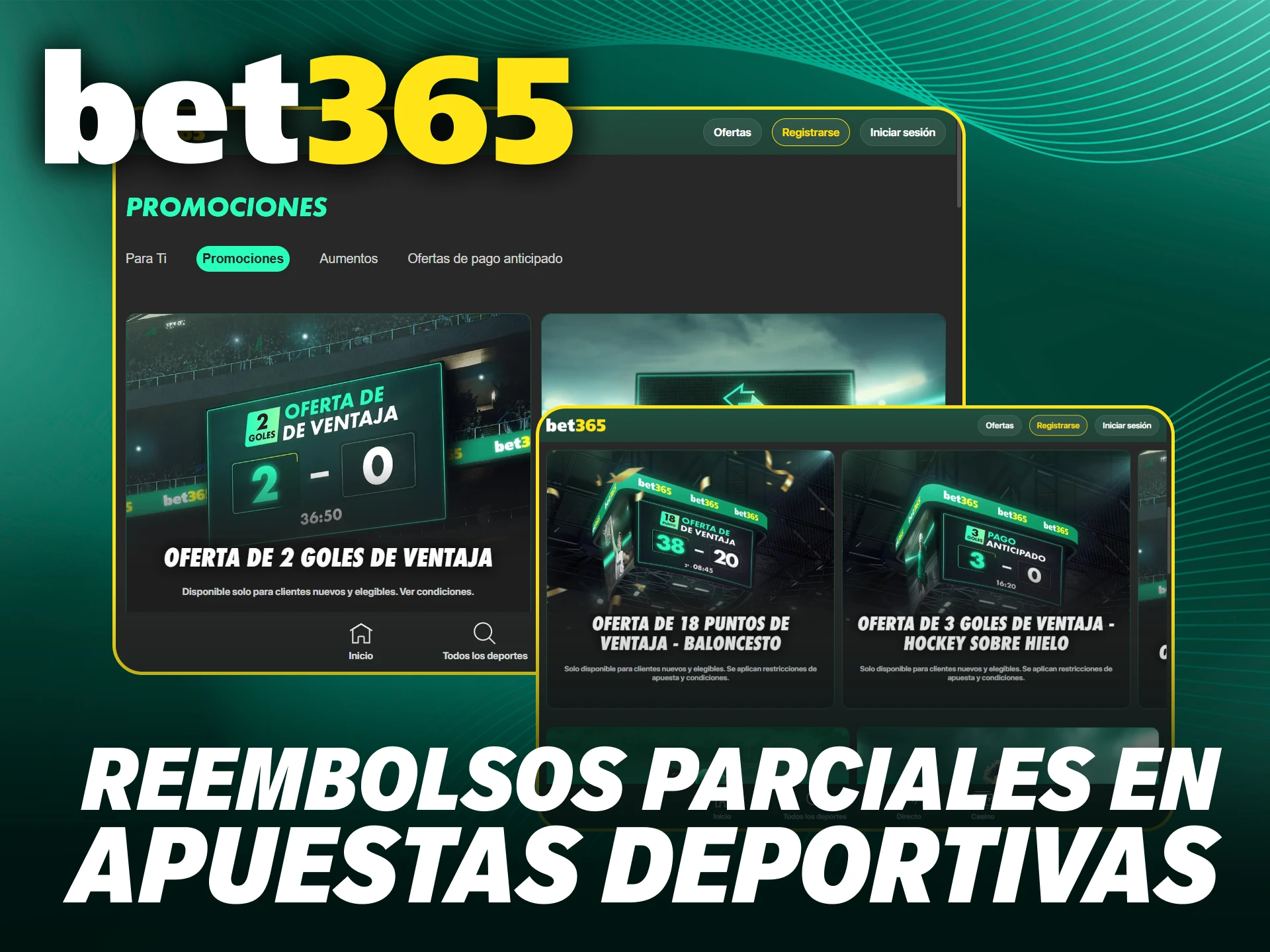 Recibe reembolsos parciales gracias al bono de apuestas deportivas de Bet365.