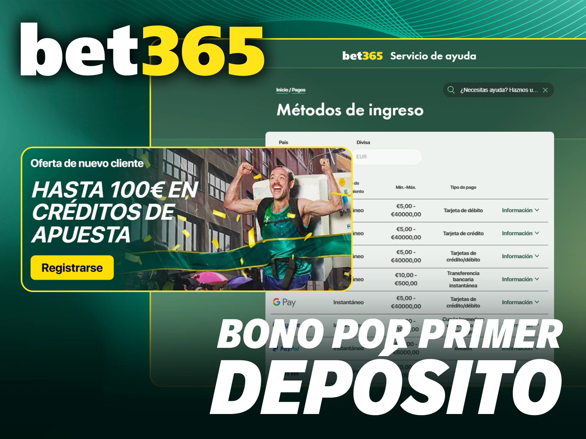 Activa el bono por primer depósito en Bet365 y recibe créditos.