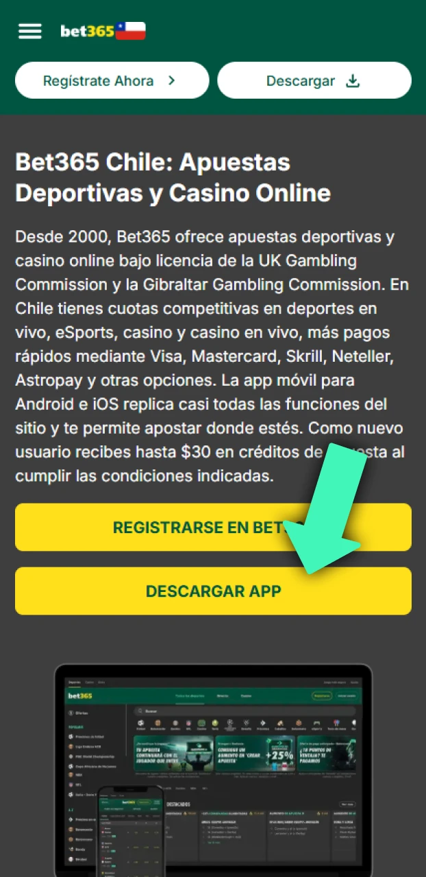 Descarga la aplicación para realizar el login en Bet365 de forma.
