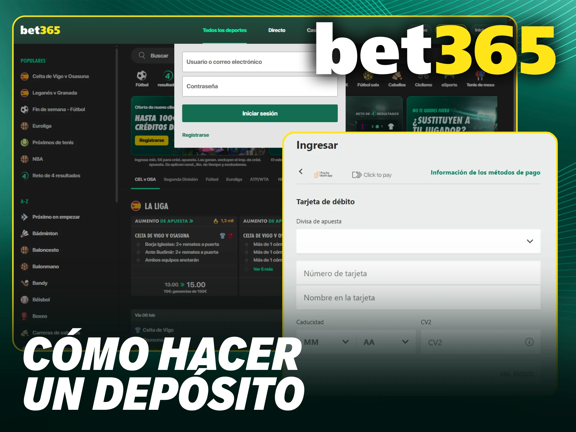 Realiza un depósito en Bet365 Chile.