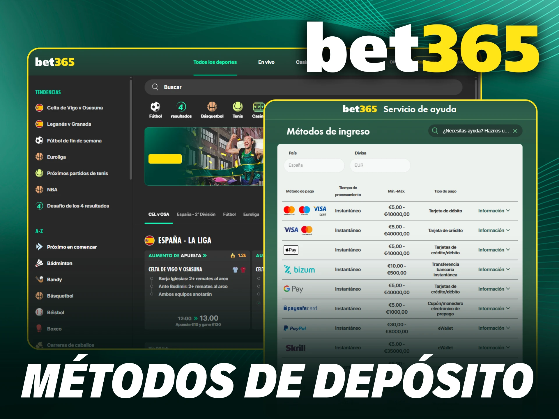 Selecciona el método preferido para hacer un depósito en Bet365 Chile.